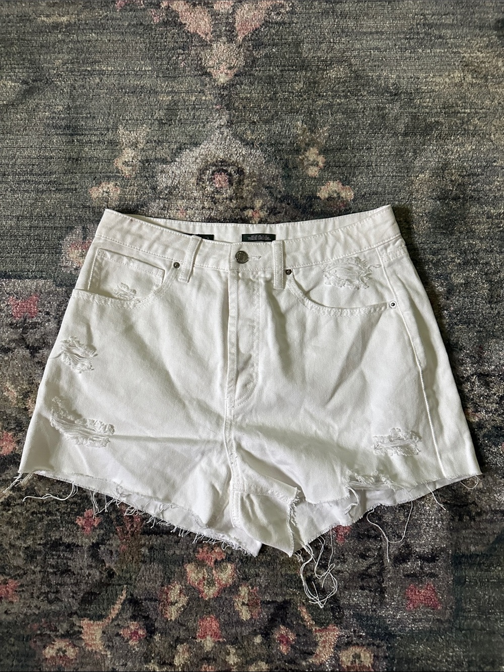 Wild Fable Super High Rise Cut-Off White Distressed Hem Denim Shorts - Like New